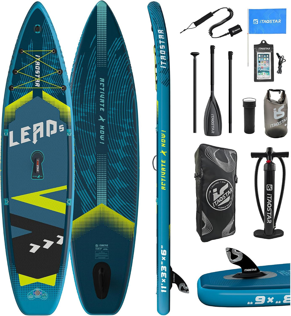 iTAOSTAR Lead 12' × 35' / 11' × 33' Stand Up Paddle Board Inflatable, Extar Wide SUP Board with 5 Fins Stable Design for Adults, Youth, All Skill Levels, Lakes, Oceans