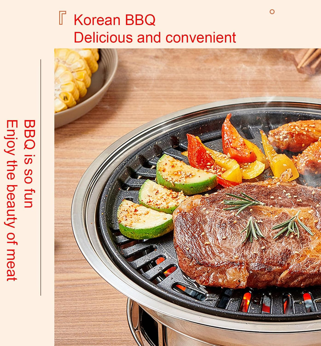 Charcoal Barbecue Grill, Non-Stick Korean BBQ Grill, Portable Stainless Steel Charcoal Stove for Home Party Outdoor Camping