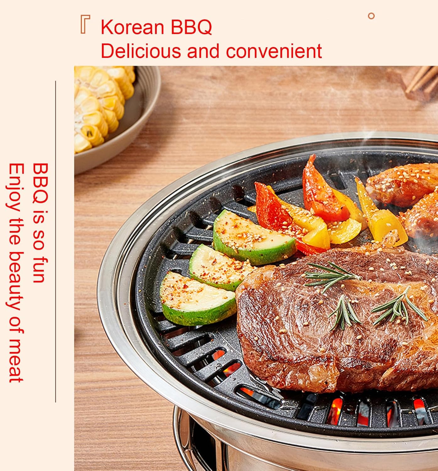 Charcoal Barbecue Grill, Non-Stick Korean BBQ Grill, Portable Stainless Steel Charcoal Stove for Home Party Outdoor Camping