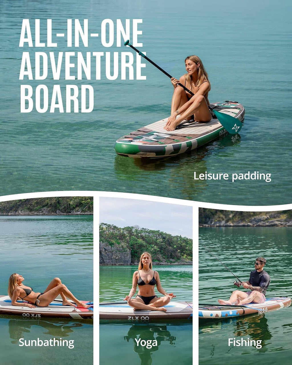 ZLX Inflatable Stand Up Paddle Board, 10'6' SUP Non-Slip Stable Deck Pad, Unique Center Fin, Premium Accessories, Paddleboard for Adults, Beginners, All Skill Levels