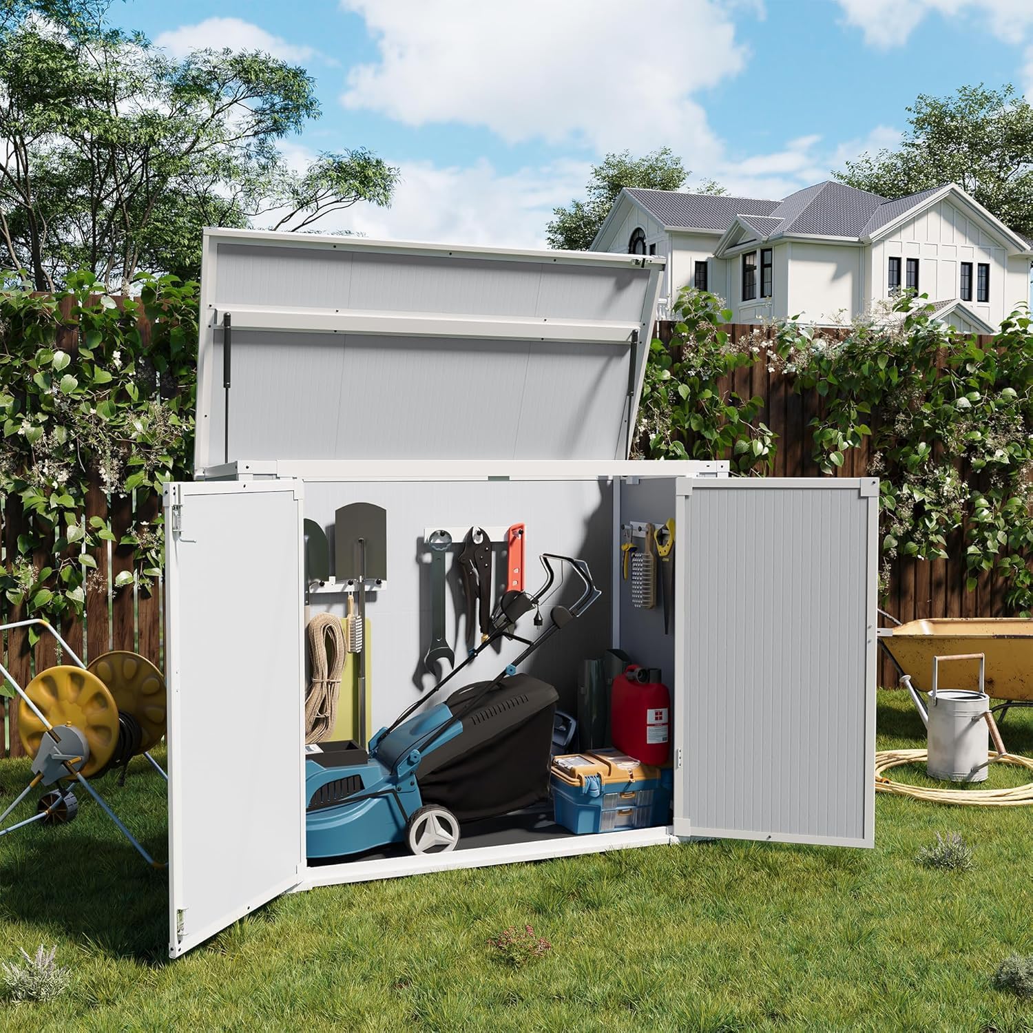 Outdoor Horizontal Storage Sheds 41 Cu.ft Resin Large Storaged Box with Floor Thickened & Gas Spring, Easy to Assemble, Prefect for Garden, Patios, Backyards