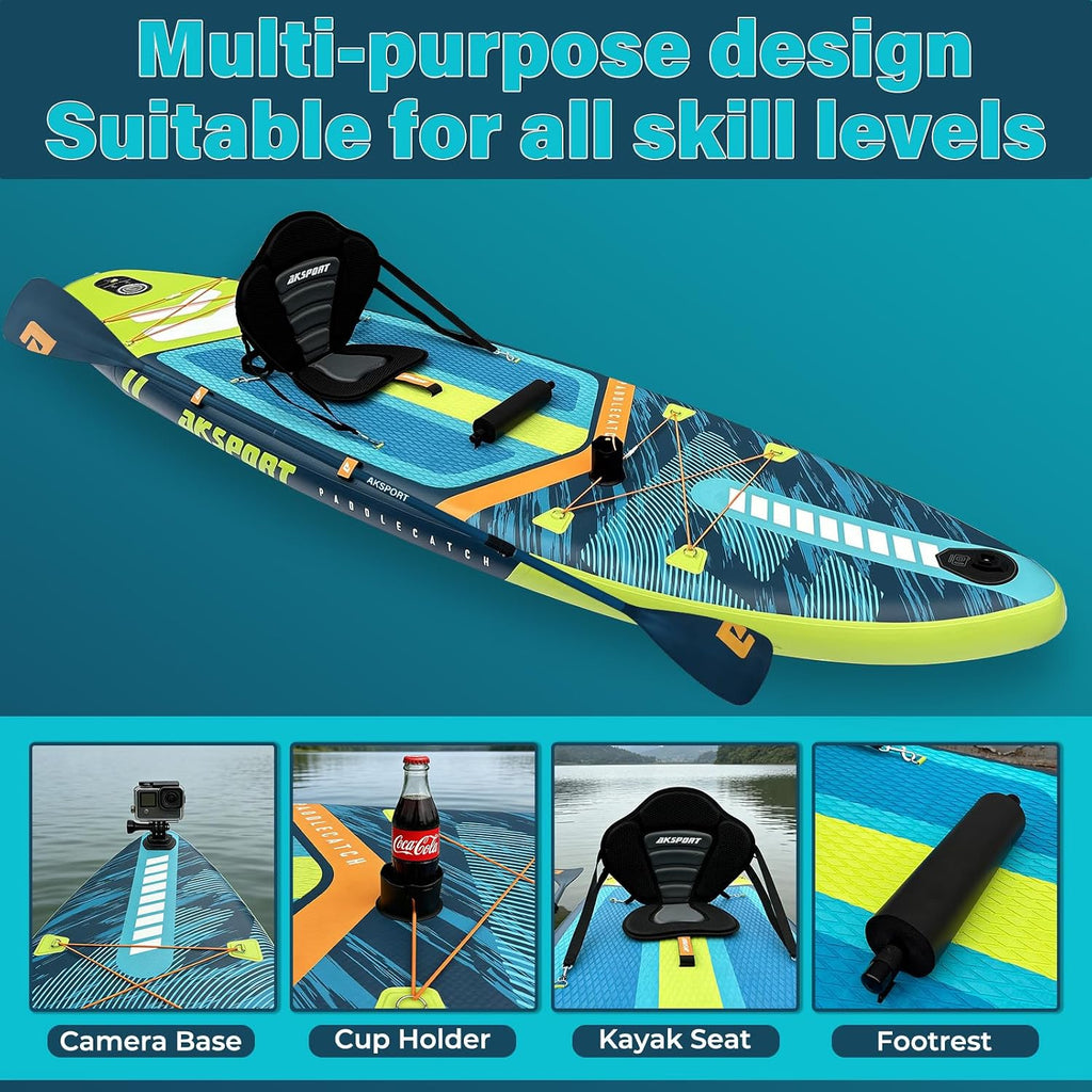 AKSPORT 11' Inflatable Stand-Up Paddle Board with Upgraded SUP Accessories Kit | Extra Wide 34' Design | Non-Slip Deck | Premium SUP Board for Adults & Youth of All Levels