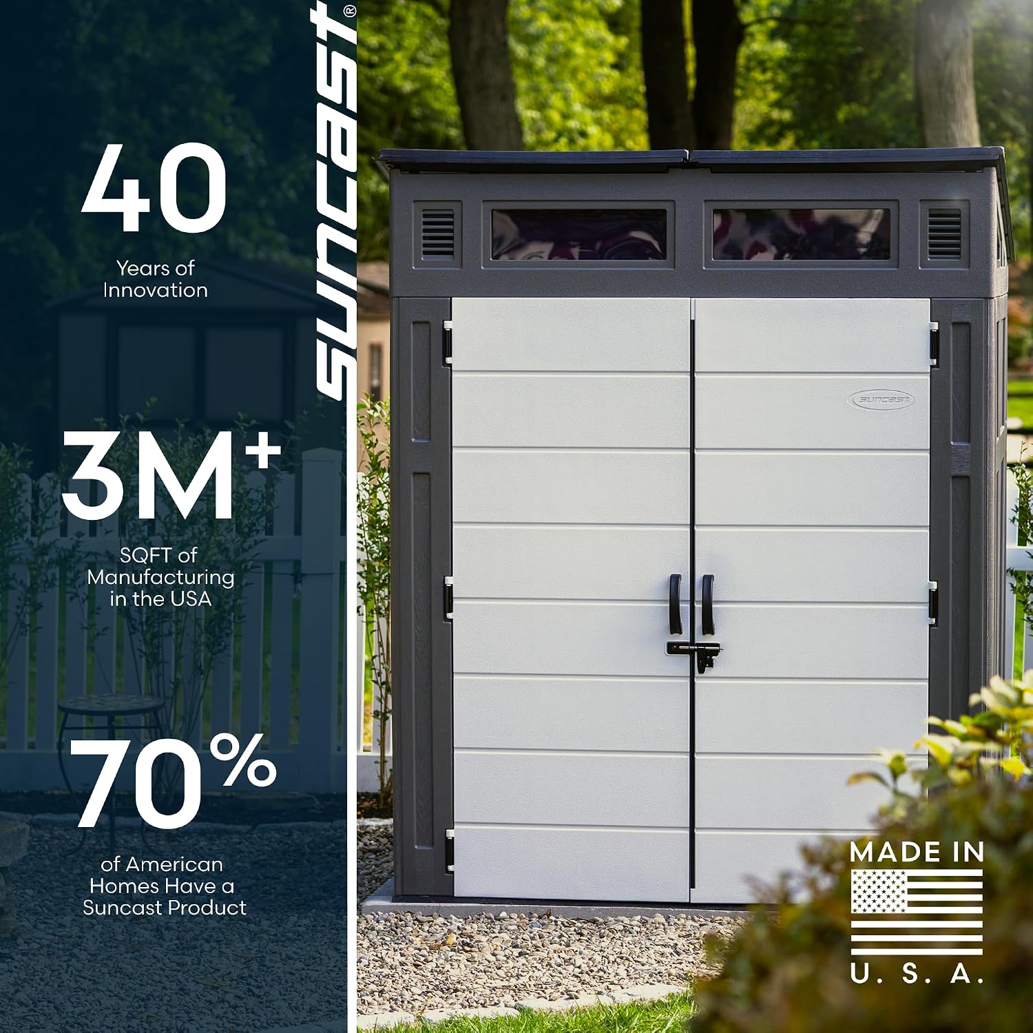 Suncast 6x5 Ft. Modernist Garden Shed, 200 Cu Ft Peppercorn Resin Shed with Floor, Lockable Doors, & Windows. Weatherproof Modern Resin Sheds & Outdoor Storage for Tools, Bikes, Lawn Mowers, & More