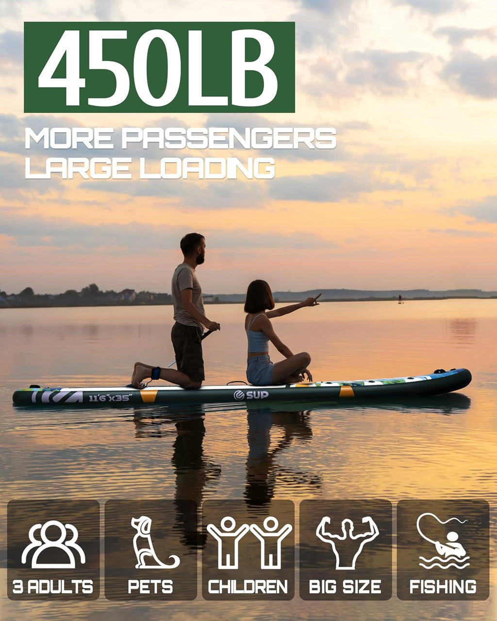 ESUP 11'6 ×34/35' Super Wide Inflatable Paddle Board with SUP Accessories, Extra Stable Stand Up Paddleboards for 2+1 Persons/Family/Beginner/Yoga, w/Shoulder Strap All-Round Sup Board