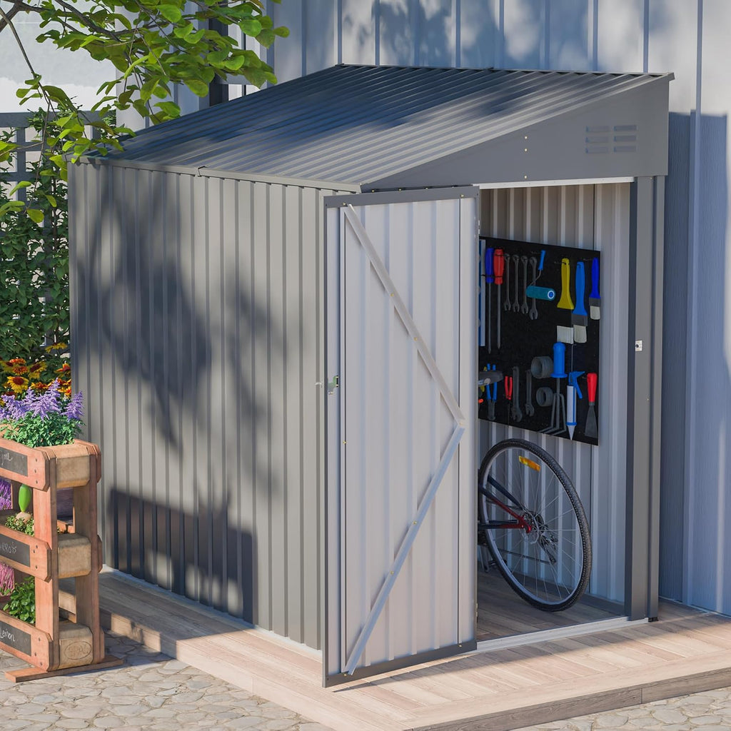 YOPTO 4x7 FT Outdoor Storage Shed,Lean to Lockable Metal Garden Shed Steel with Reinforced Beams,All Weather Waterproof Storage House W/Lockable Door,for Backyard,Patio,Lawn,Garden,Dark Gray