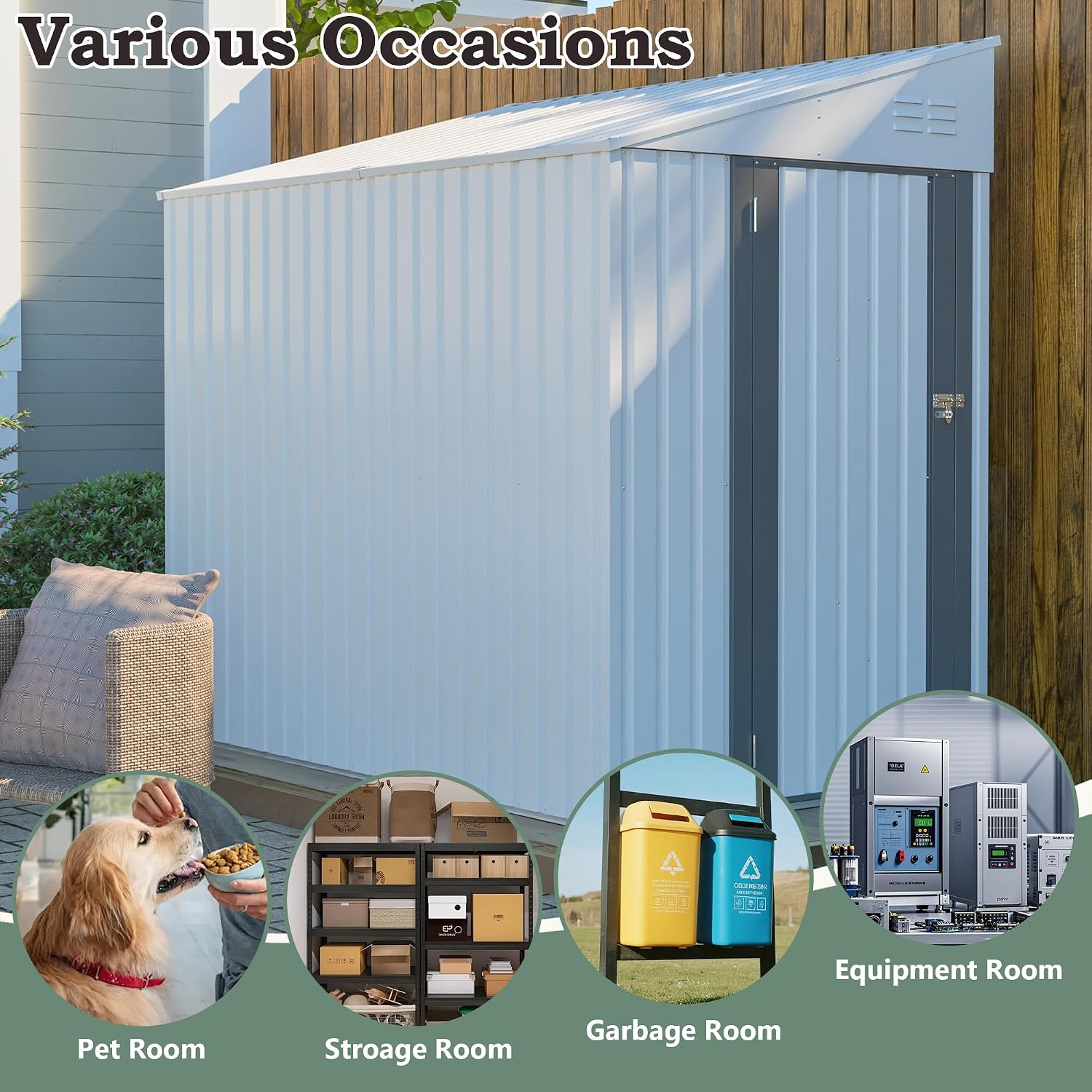 YOPTO 4x7 FT Outdoor Storage Shed,Lean to Lockable Metal Garden Shed Steel with Reinforced Beams,All Weather Waterproof Storage House W/Lockable Door&2 Air Vents,for Backyard,Patio,Lawn,Garden,White