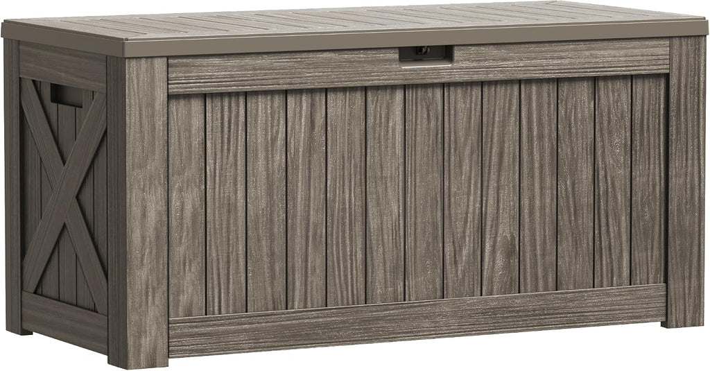 Greesum Outdoor Storage Box 120 Gallon Storage Bin with Lid for Patio Furniture, Garden Tools, Pool Supplies, Lockable, Waterproof and UV Resistant, Coffee
