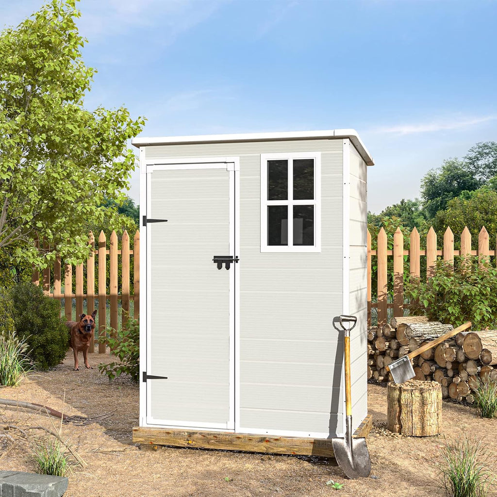 UDPATIO Outdoor Storage Shed 5x3 FT, Resin Garden Shed for Bike, Garbage Can, Tool, Plastic Outside Sheds & Outdoor Storage Storage Box with Lockable Door for Backyard, Patio, Lawn, Sandstone