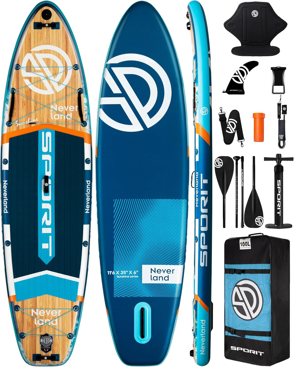 11'6×35' Super Wide Inflatable Stand Up Paddle Board, Ultra Stable SUP Board for Adults, 450lb Capacity with Shoulder Strap, 100L Backpack, Removable US Fin, Floating Paddle, Safety Leash