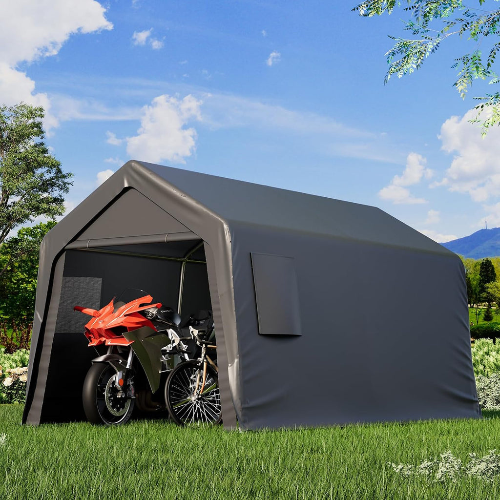 EROMMY 8x14 FT Heavy Duty Carport with All-Steel Metal Frame, Portable Garage with Reinforced Base, All-Season Car Canopy for Car, Boat, Truck