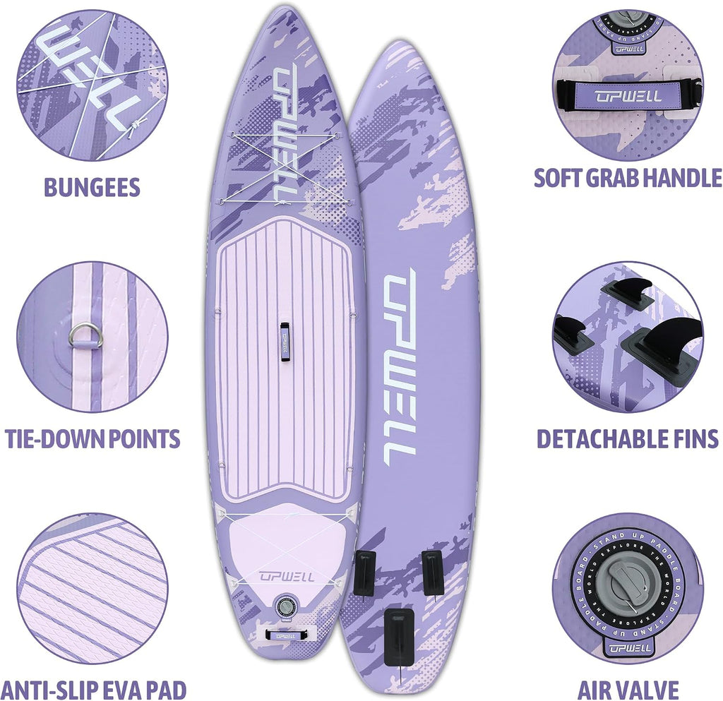 UPWELL 10'6'/11'/11'6' Inflatable Paddle Board, Stand Up Paddlboard for Youth & Adults, Stable Design, Premium SUP Accessories, Backpack, Leash, Hand Pump, Fins