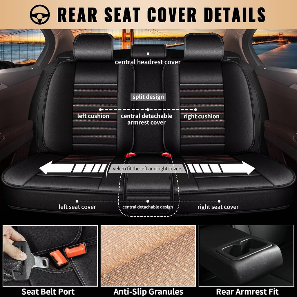 Car Seat Covers Fit for Hyundai Kona 2018-2026: Full Set 5 Seats Faux Leather Seat Cover Waterproof Seat Protectors Automotive Seat Cushion(Black & Red)-2 Rows 5 Seats