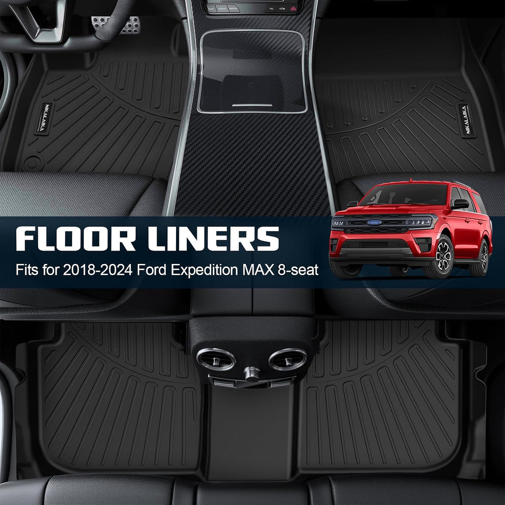 Floor Mats & Cargo Liner for 2018-2024 Ford Expedition 8 Seats with 2nd Row Bench Seat (Only Fit MAX Or L) All Weather Protection TPE Rubber Floor Liners Automotive Accessories, Black