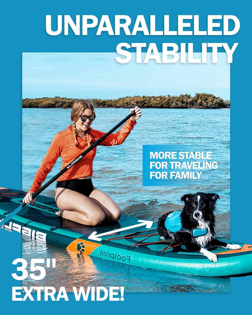 Bigfly 11'6×35' Super Wide Inflatable Stand Up Paddle Board, Ultra Stable Wide SUP for 2+1 People/Family/Big Size, 100L Backpack, All-Round Sup Board, US Big Fin