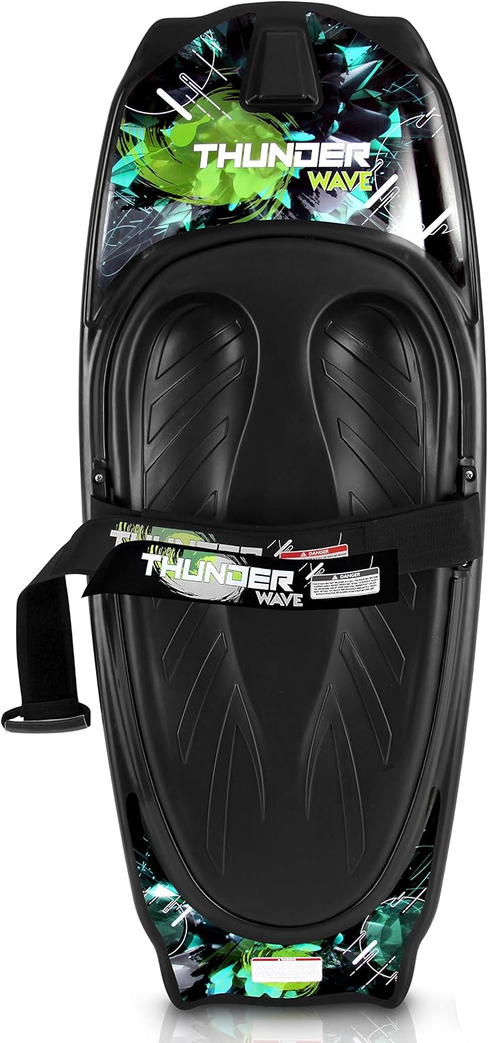 SereneLife Thunder Wave Kneeboard, with Strap and Hook for Kids & Adults | Universal Water Sport Kneeboard for Boating, Waterboarding, Kneeling Boogie Boarding, Knee Surfing (Black/Green)