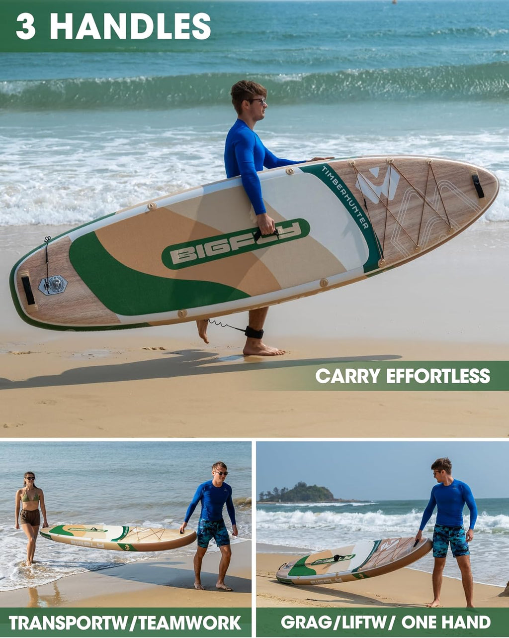 Bigfly Inflatable Stand Up Paddle Board 11'*34'*6', Blow Up Paddle Board for Adults,with Detachable Fins, Pump, Floating Paddle, Safety Leash,Backpack