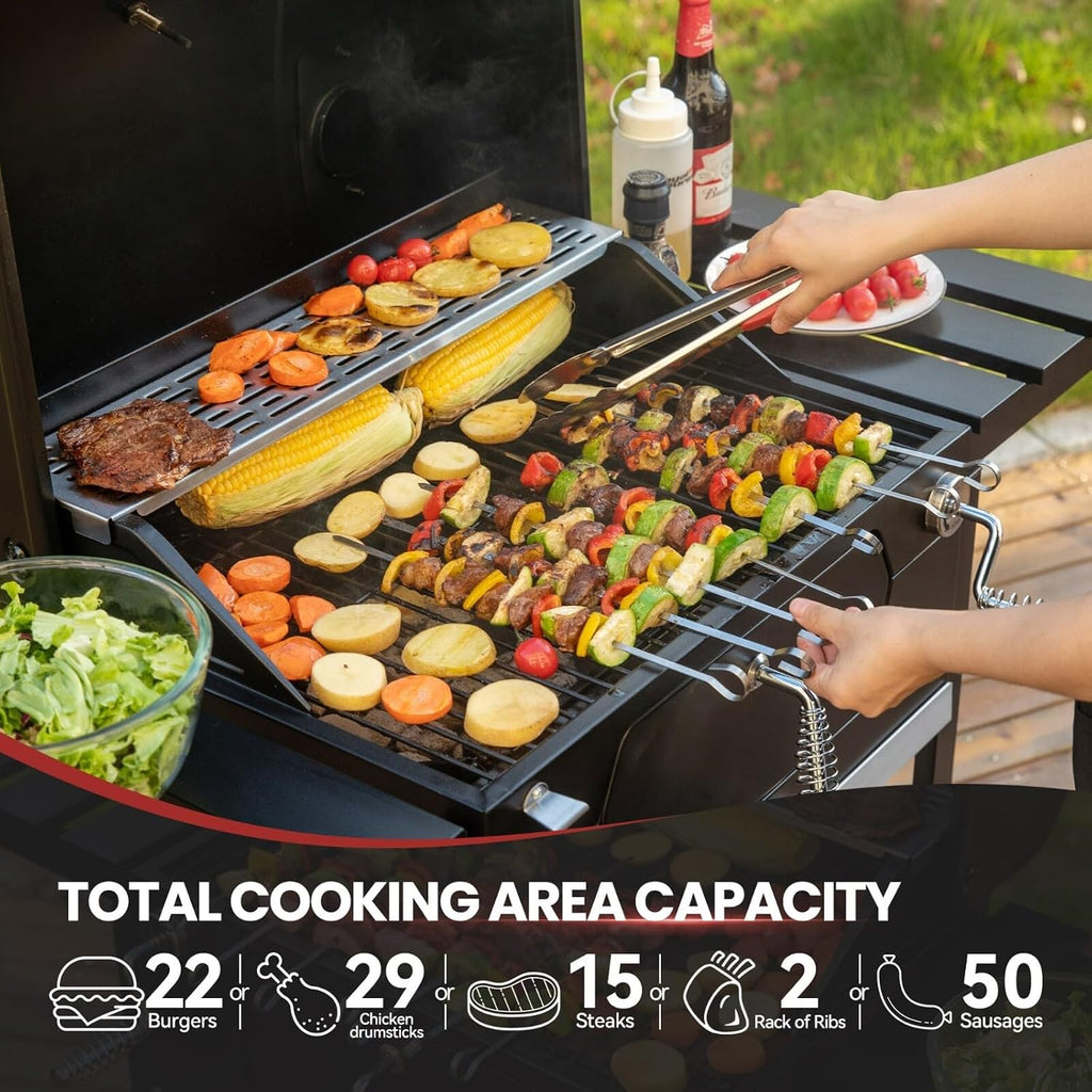 Movable Charcoal BBQ Grill with Foldable Side Tables, Black