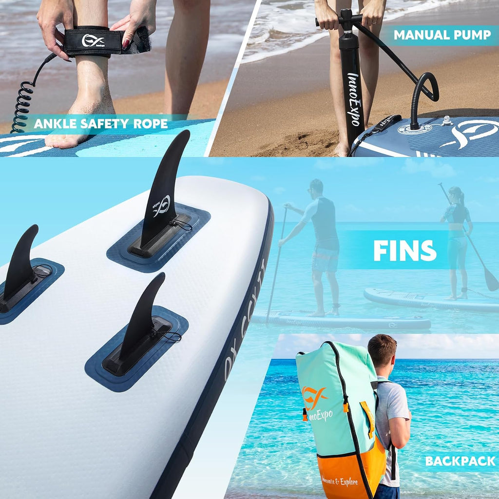 InnoExpo Inflatable Stand Up Paddle Boards with Premium Accessories, Wide Stable SUP Paddle Board Design, Non-Slip Comfort Deck for Youth & Adults