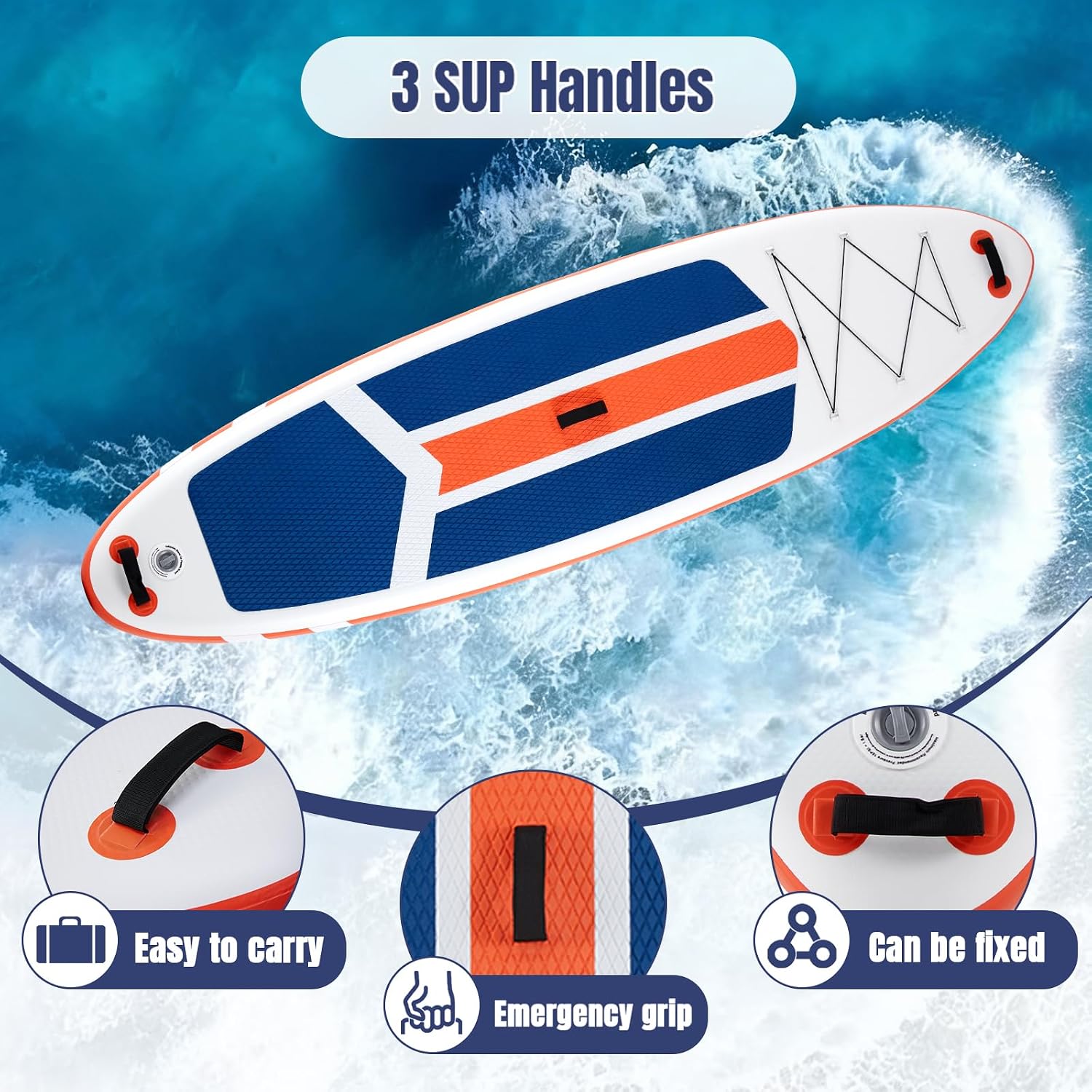 NEWBULIG 33' Inflatable Paddle Board SUP, Stand Up Paddle Board Blow Up with 3 Carry Handles, Non-Slip Deck Pad, Complete Kit with Pump, Leash & Backpack for Beginners/Adults