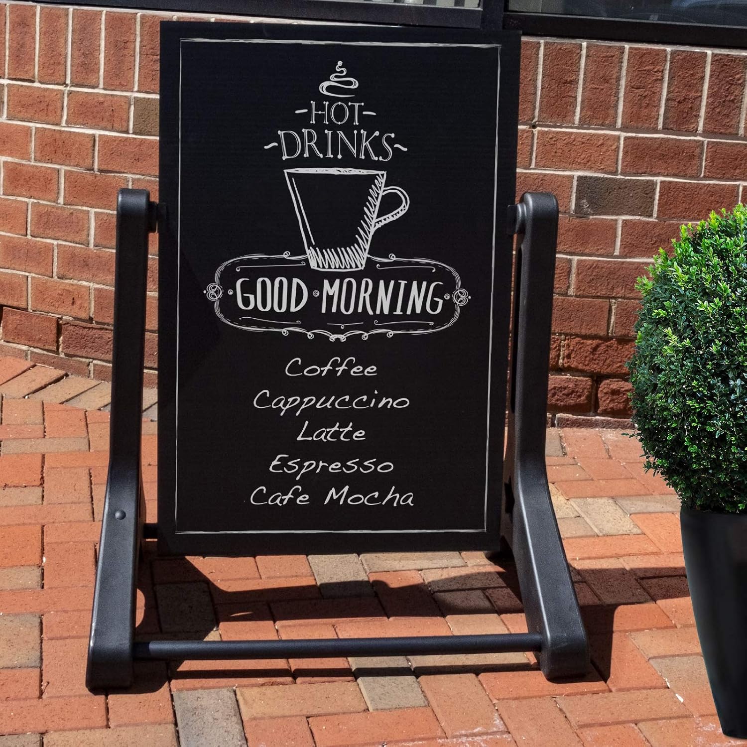 Swinging Changeable Message Sidewalk Sign: 24' x 36' Sign with 792 Pre-Cut Double Sided Letters and Storage Box. Includes Black Board & Letter Board (Black Color Legs)