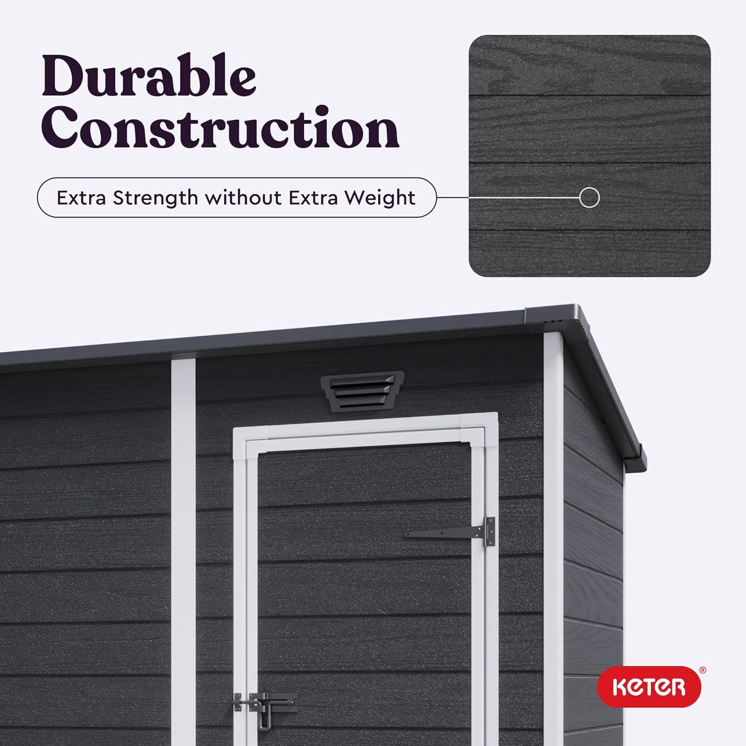 Keter Essential Shed 4x6 Resin Outdoor Storage Shed Ideal Storage for Patio Furniture, Garden Tools Bike Accessories, Beach Chairs and Lawn Mower, Black and White