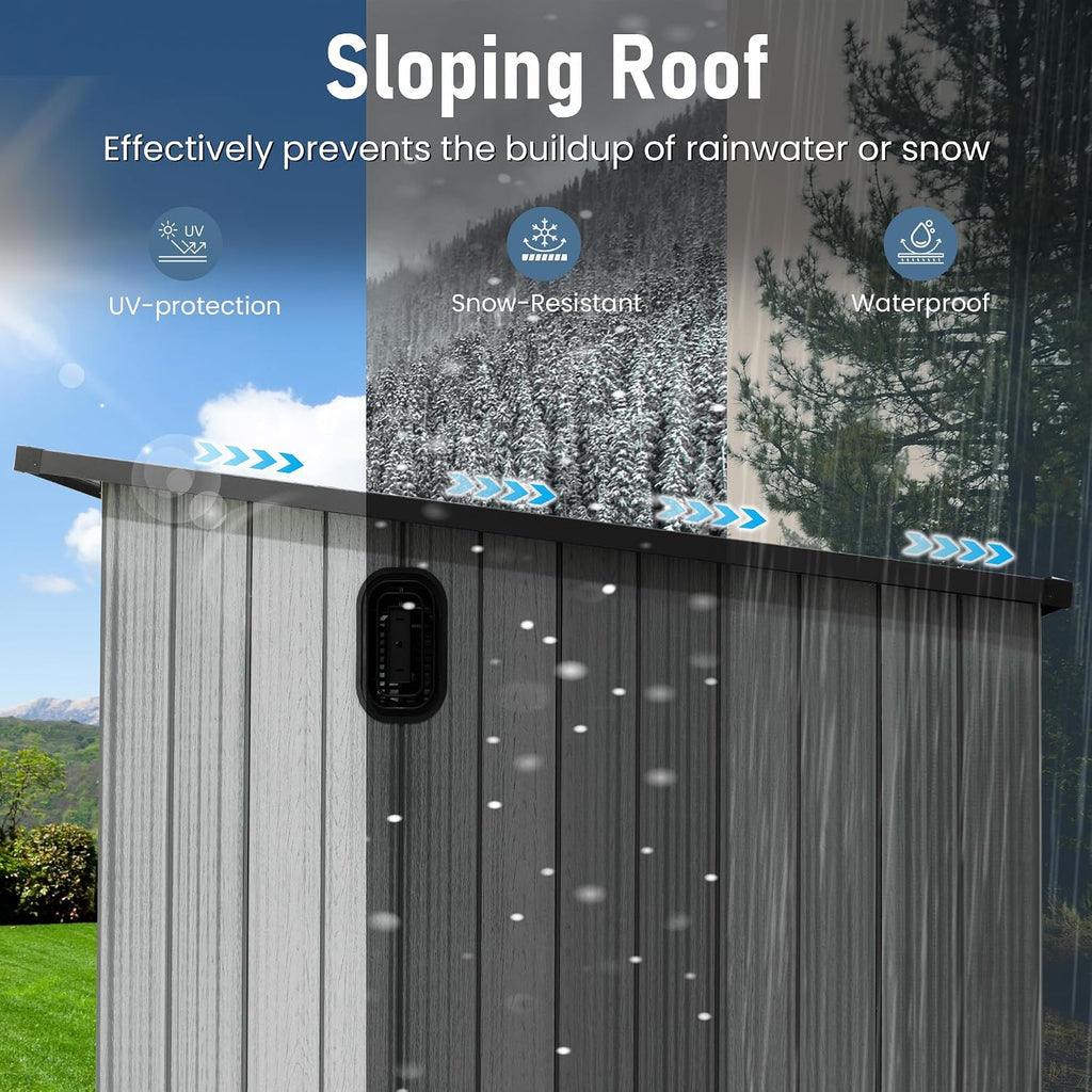 Domi 6.2x9.3 FT Outdoor Resin Storage Shed, All-Weather Double-Wall Storage Building with Sloping Roof for Backyard, Garden, Lawn Tools, Mower, Bike & Pool Equipment, Lockable Doors, Ventilated Roof