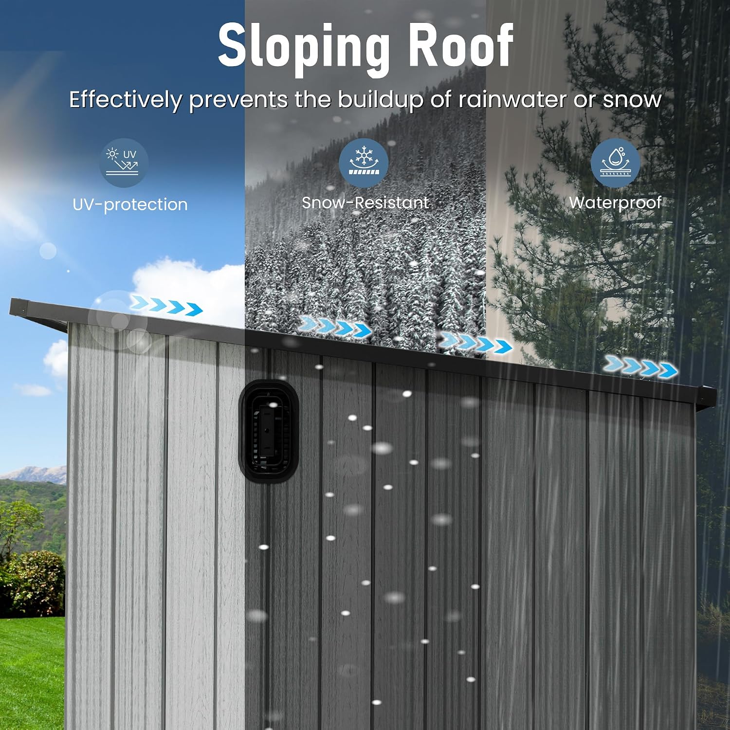 Domi 6.2x9.3 FT Outdoor Resin Storage Shed, All-Weather Double-Wall Storage Building with Sloping Roof for Backyard, Garden, Lawn Tools, Mower, Bike & Pool Equipment, Lockable Doors, Ventilated Roof