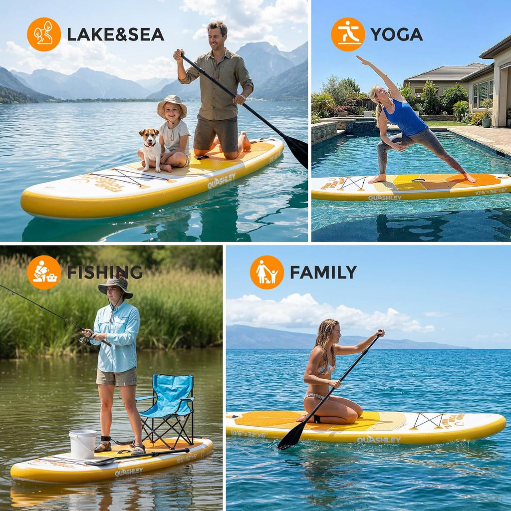 Quashley Inflatable Stand Up Paddle Board,Inflatable Paddleboards 32/34 Inch Wide,All Around SUP for Beginners with Lightweight Paddle,Hand Pump,Backpack,Leash,Durable & Portable iSUP Board