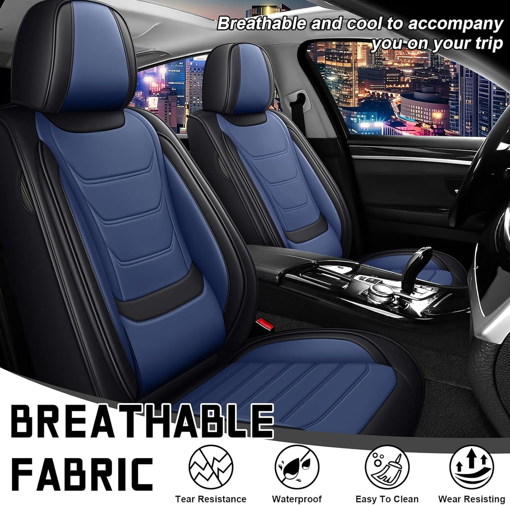 Car Seat Cover Full Set for Toyota Grand Highlander Seat Covers 2024-2025, Nappa Leather Waterproof Seat Covers For Cars, Airbag Safe, Universal Automotive Seat Covers(Standard Front Row/Black Blue)