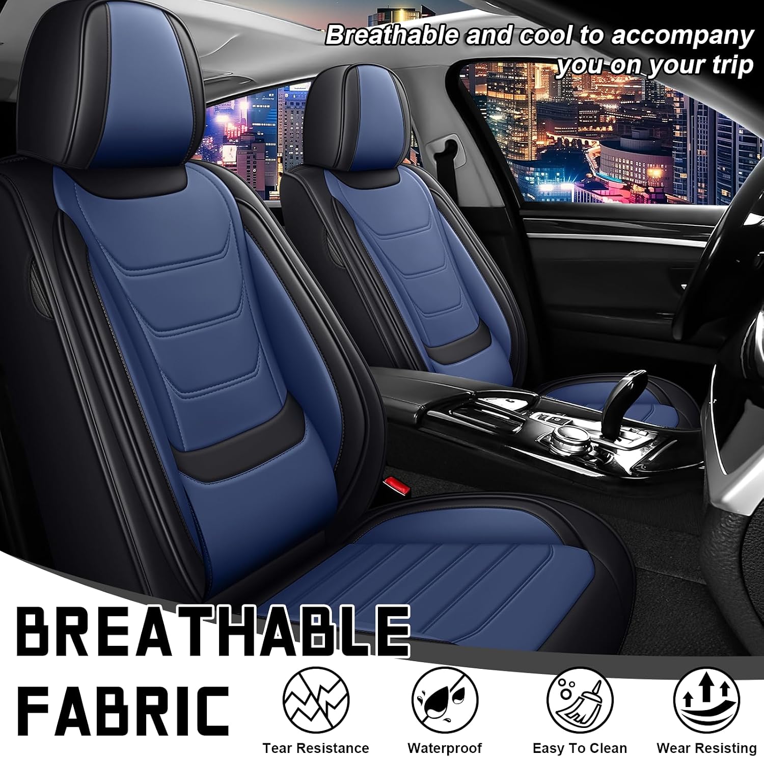 Car Seat Cover Full Set for Toyota Grand Highlander Seat Covers 2024-2025, Nappa Leather Waterproof Seat Covers For Cars, Airbag Safe, Universal Automotive Seat Covers(Standard Front Row/Black Blue)