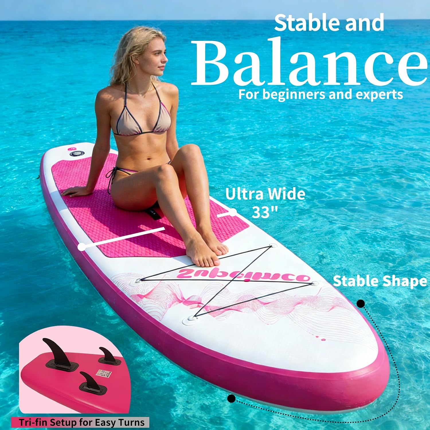 Inflatable Stand Up Paddle Board - Upgraded Glue-Free Hot Melt Technology, Long Service Life, 10'6', Anti-Slip EVA Deck, Full SUP Accessories, Included for Adults Youth All Skill Levels