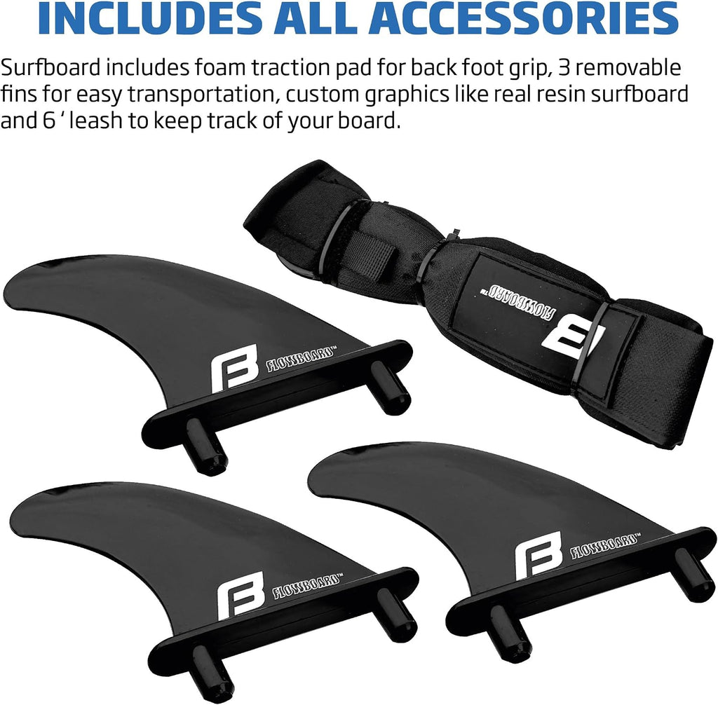 FLOWBOARD Surfboard Softboard Foam - Include (3) Fins 6' Foot Leash and (2) Wood Stringers Inside Board Availalable in 6' and 7' Short Board and 8' Longboard