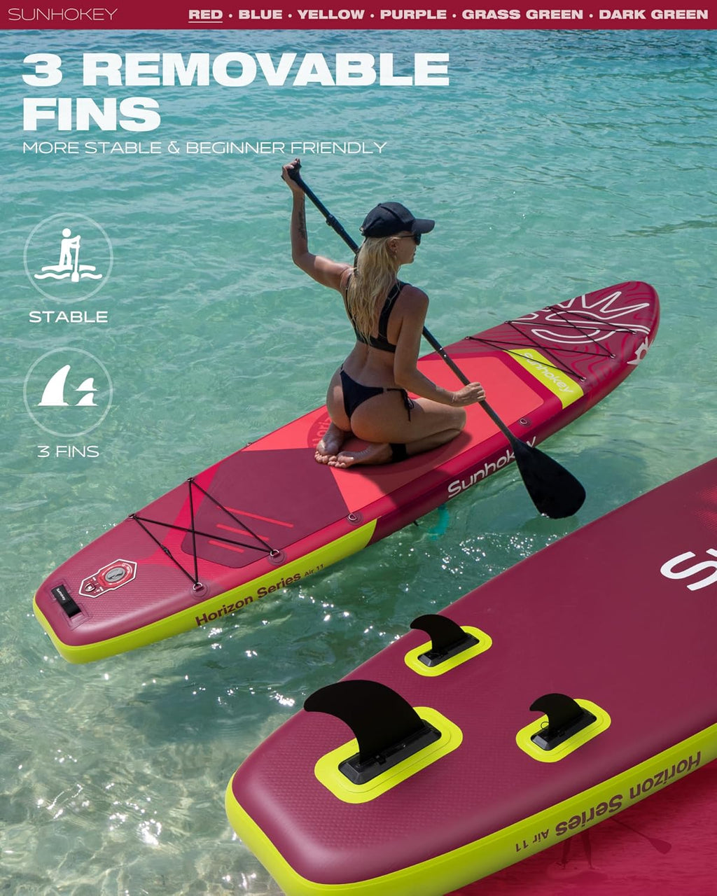 11'×34'' Extra Wide Inflatable Paddle Board with Seam Welded Technology, Stand Up Paddle Board, 420lb Capacity for Adults, Sup Board for All-Level with 2-Blade Paddle/Dual-Action Pump/Leash