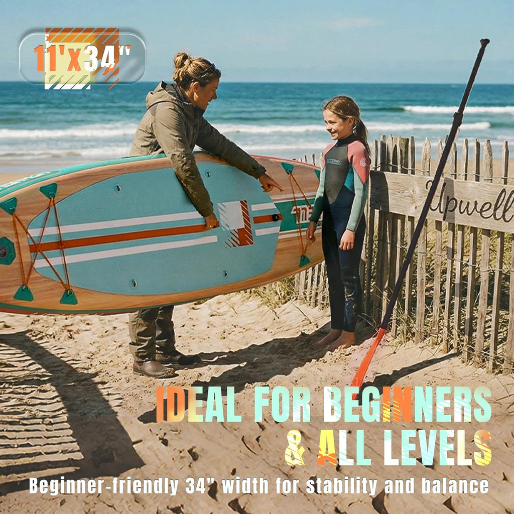 UPWELL 11'×34' Stand Up Paddle Board, SUP Board for Adults & Teens, Inflatable SUP Board with Premium Accessories, 120L Backpack, Paddle, Leash, Hand Pump, Fins