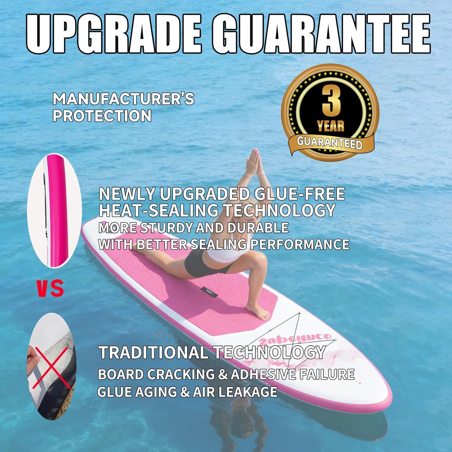 Inflatable Stand Up Paddle Board - Upgraded Glue-Free Hot Melt Technology, Long Service Life, 10'6', Anti-Slip EVA Deck, Full SUP Accessories, Included for Adults Youth All Skill Levels