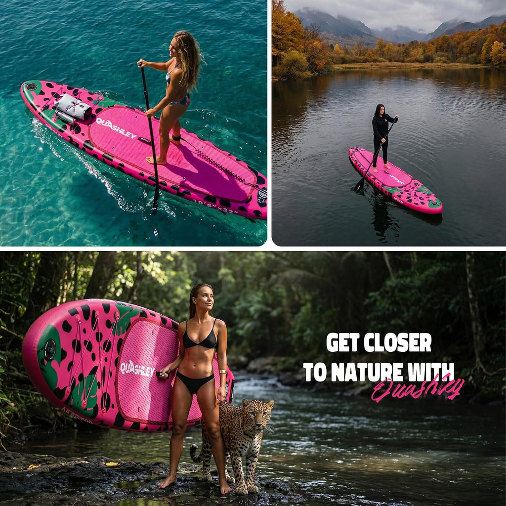 Quashley Inflatable Paddle Board Extra Wide Stand Up Paddleboards 11'×34' with All Premium Paddle Board Accessories,Inflatable SUP for Adults/Family,Beginner-Friendly,Removable Fin,Hand Pump