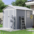 Aoxun 6×8 FT Outdoor Storage Shed, Resin Shed with Reinforced Floor, All-Weather Plastic Tool Storage with Lockable Door, Window & Vents for Garden, Patio, Bike & Garbage Can, Light Gray