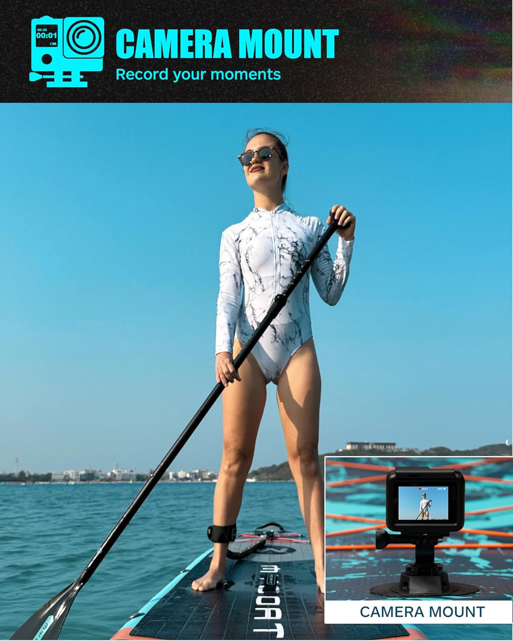 MYBOAT 11'6'×34'×6' Extra Wide Inflatable Paddle Board, Stand Up Paddle Board for Fishing, Sup Board with 3 Removable Fins, Dual Bungees, Camera Mount, Hand Pump, Strong Paddle,Leash