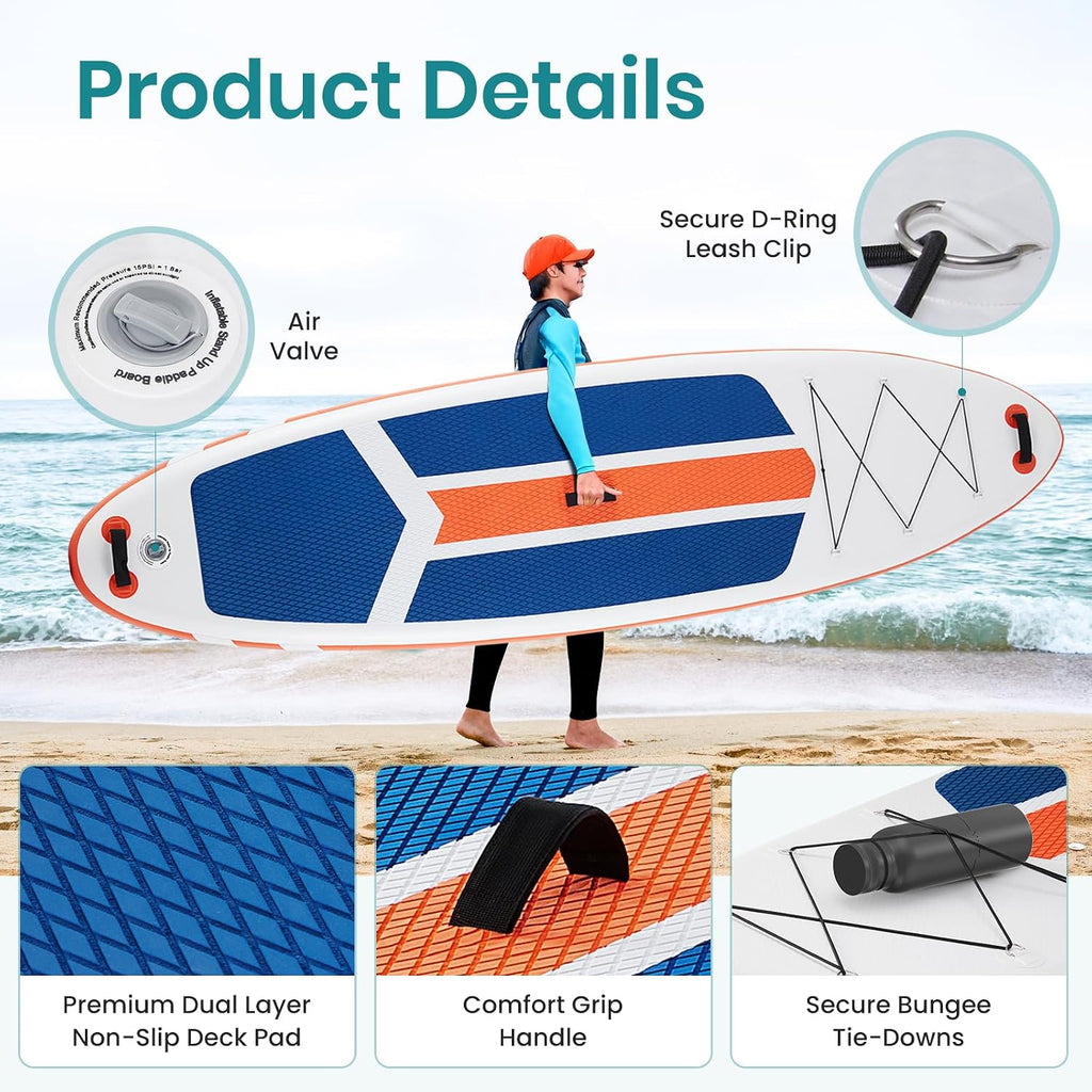 NEWBULIG 33' Inflatable Paddle Board SUP, Stand Up Paddle Board Blow Up with 3 Carry Handles, Non-Slip Deck Pad, Complete Kit with Pump, Leash & Backpack for Beginners/Adults