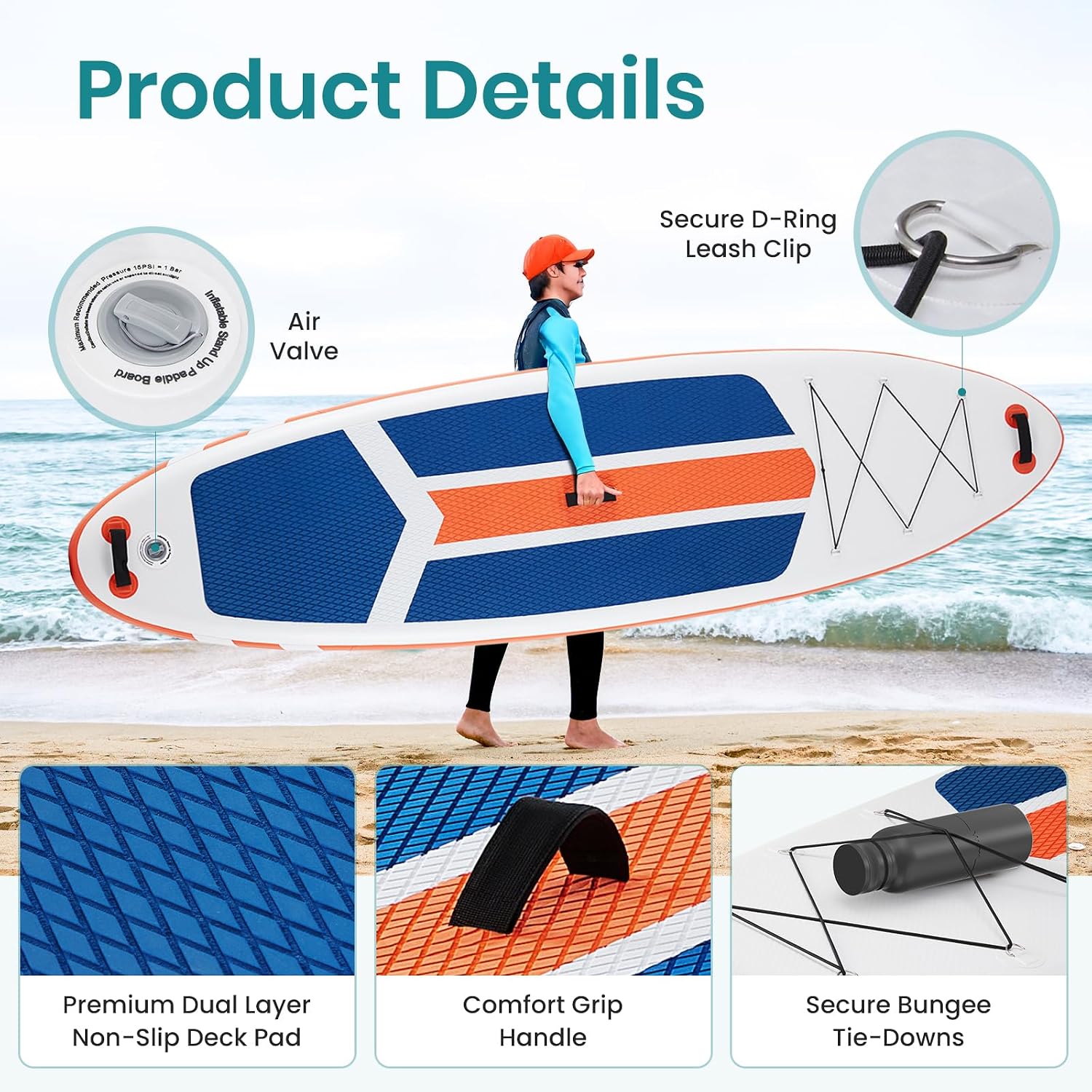 NEWBULIG 33' Inflatable Paddle Board SUP, Stand Up Paddle Board Blow Up with 3 Carry Handles, Non-Slip Deck Pad, Complete Kit with Pump, Leash & Backpack for Beginners/Adults