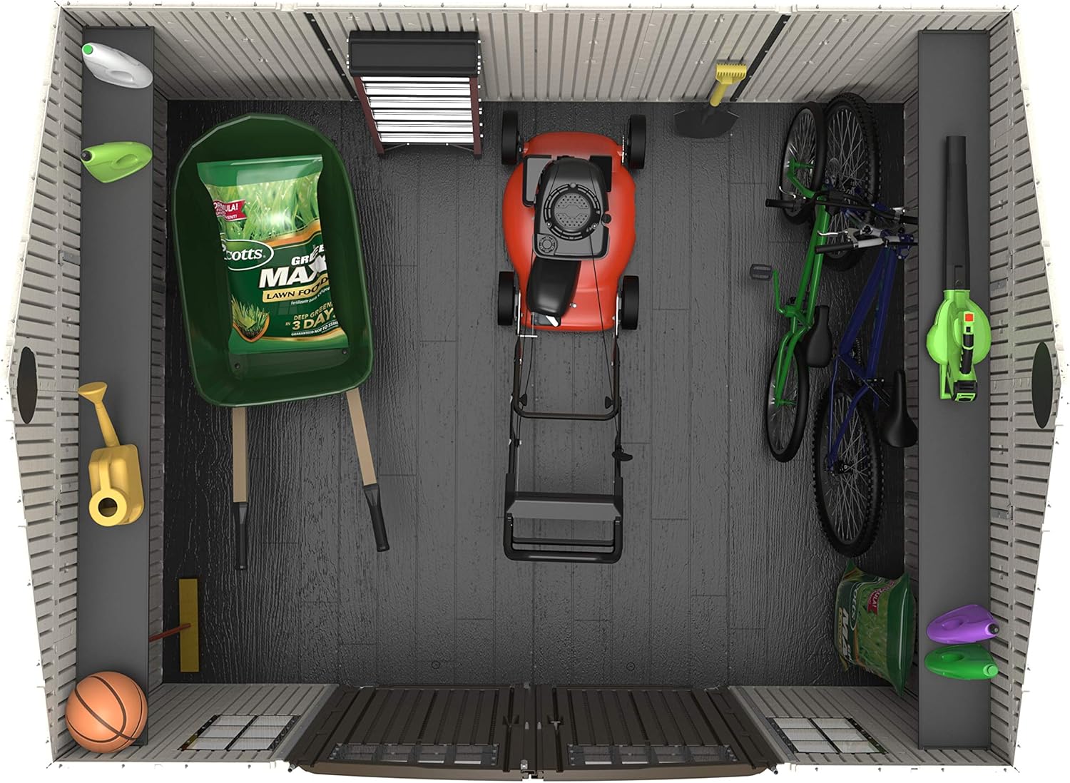 Lifetime 10×8 Ft. Outdoor Storage Shed, Dual‑Wall HDPE with Steel‑Reinforced Structure, Side‑Entry Doors with Windows, Skylight, Screened Vents, Adjustable Shelves, Slip‑Resistant Floor, UV‑Protected