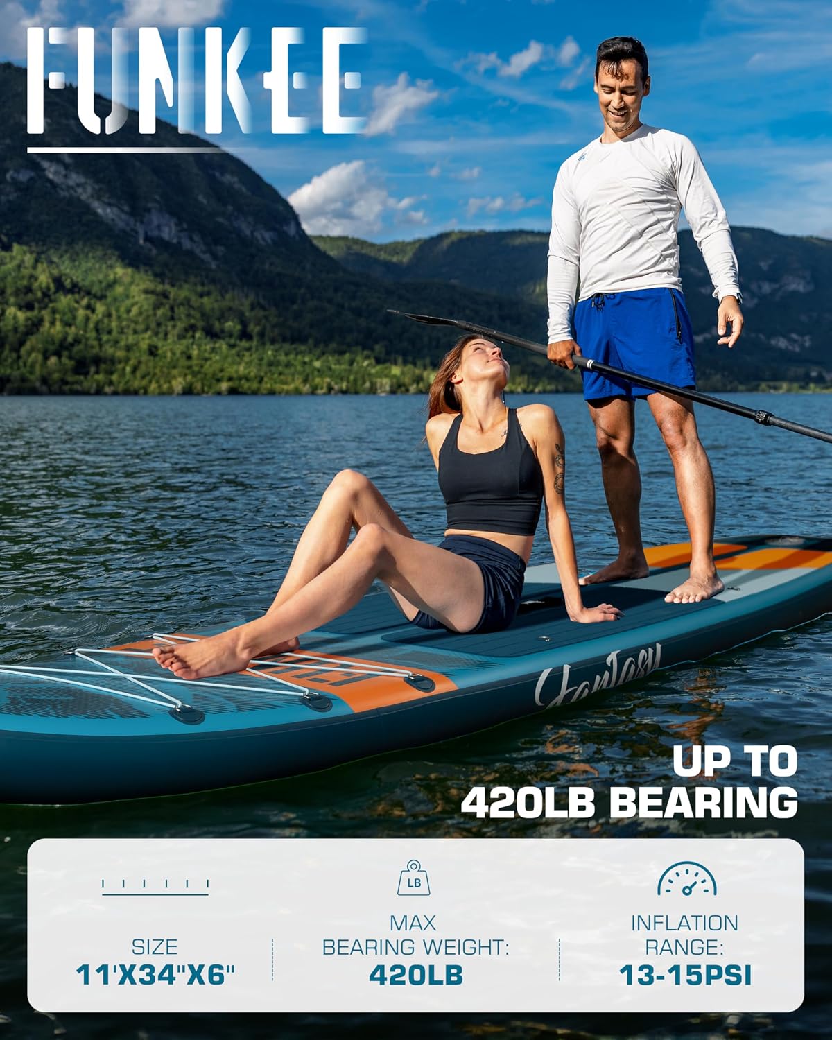 11'×34'×6' Extra Wide Inflatable Stand Up Paddle Board, Sup Board with Removable Fins, Backpack, Floating Paddle, Safety Leash, Floating Phone Case for Adults & Youth of All Skill Levels