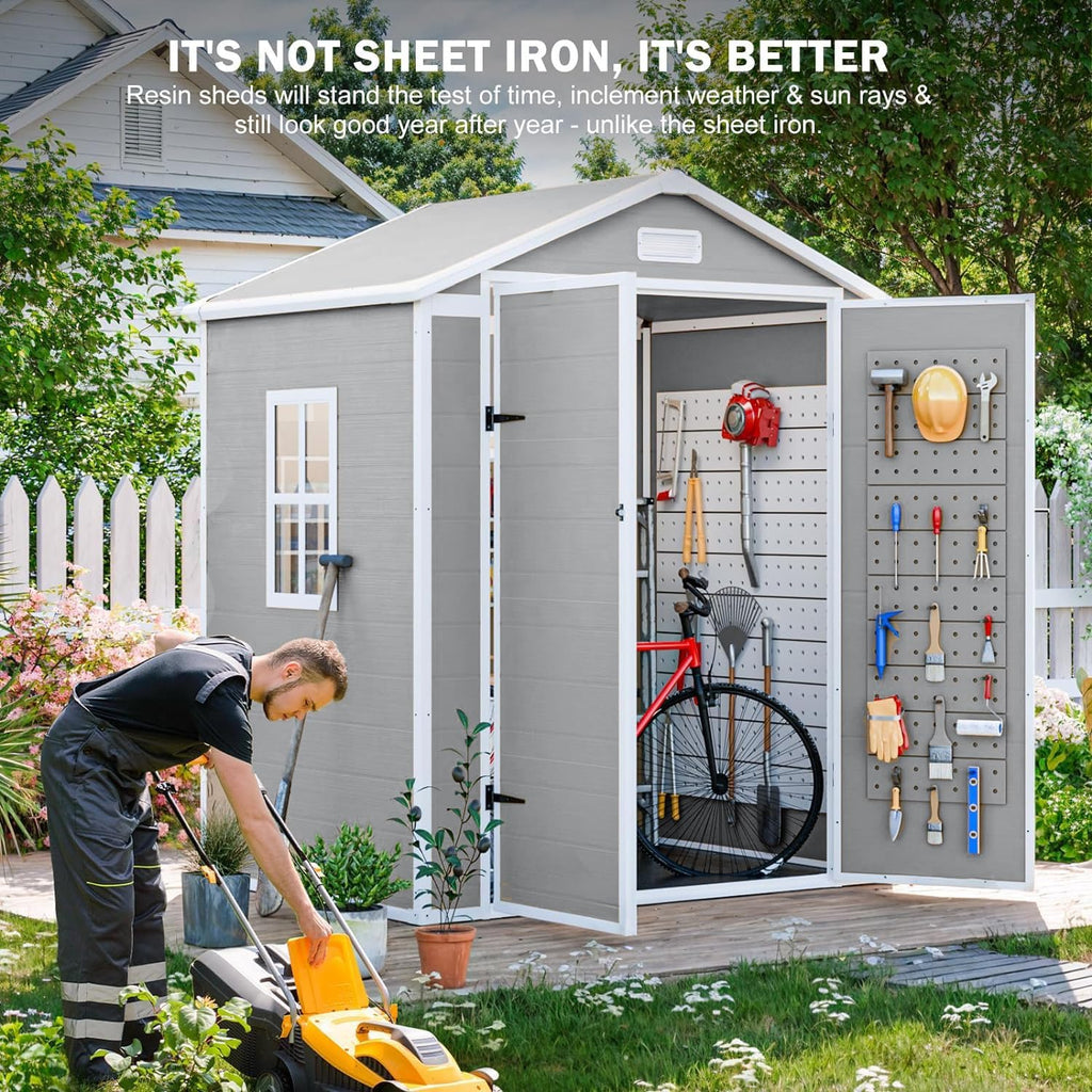 CDCASA 6x3 FT Resin Storage Shed, Waterproof Outdoor Shed with Floor & Window & Lockable Door Included, Outside Plastic Tool Sheds for Garden, Patio, Backyard, Light Gray