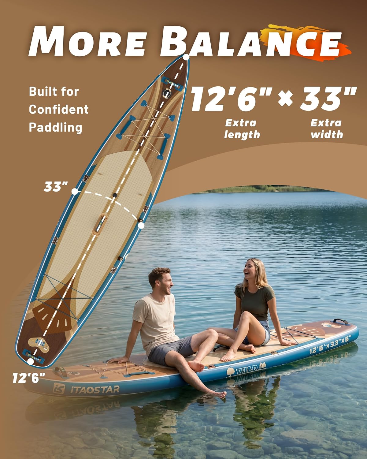 iTAOSTAR Wild 11'×36'/11'6'×34'/12'6'×33' Inflatable Paddle Board with Seat, One-Stop Premium SUP Board Gears, Tailored 5 Fins, Stable Inflatable Stand Up Paddle Boards for Youth/Adults of All Levels