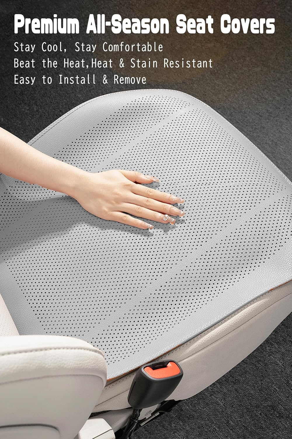 KUNIO 3 PCS Ventilated Cooling Car Seat Cover Fit for Hyundai Ioniq 5 Ioniq 6 Tucson SEL Kona EV Sonata 2025 Front Seat Cushion Soft Breathable Anti-Slip Pad for Car Seat White