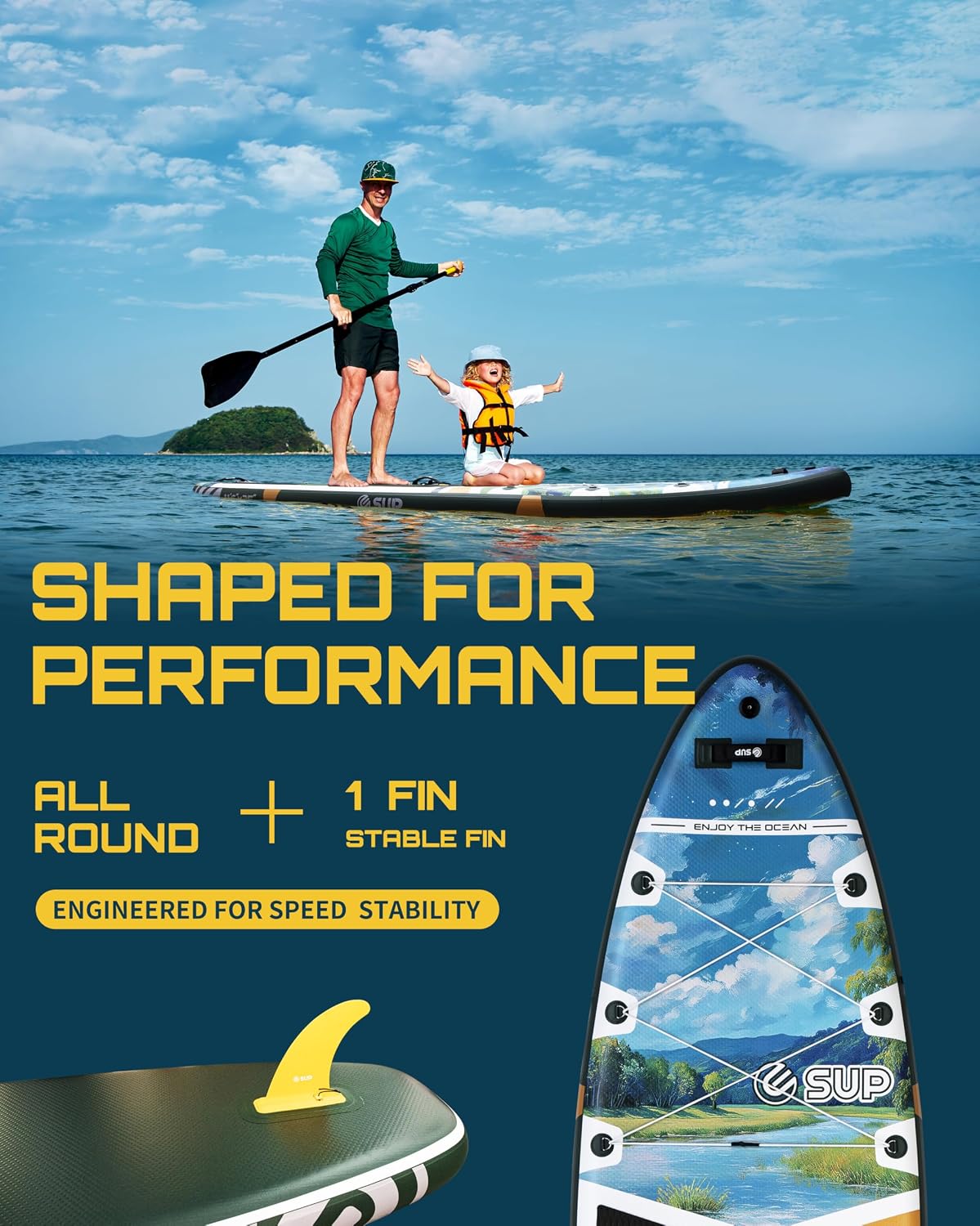 ESUP 11'6 ×34/35' Super Wide Inflatable Paddle Board with SUP Accessories, Extra Stable Stand Up Paddleboards for 2+1 Persons/Family/Beginner/Yoga, w/Shoulder Strap All-Round Sup Board