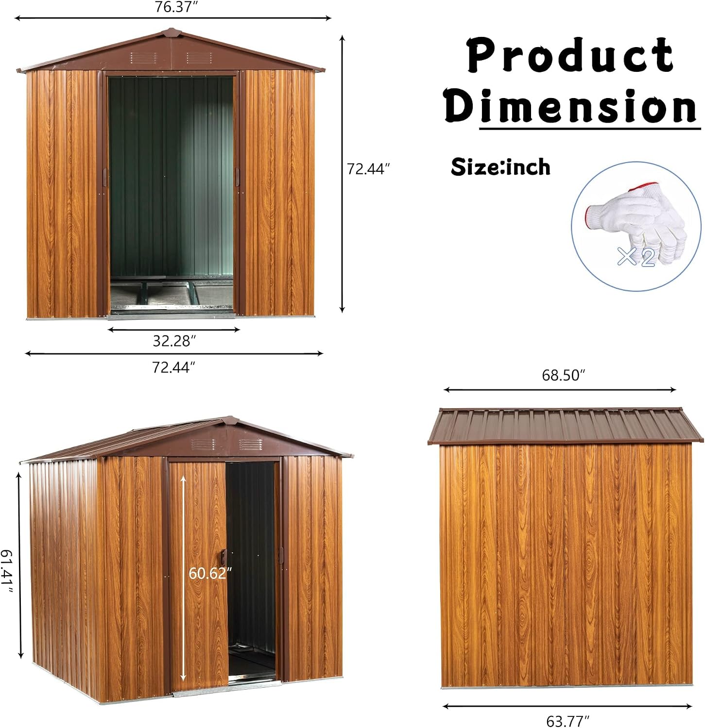 6 x 6 FT Outdoor Storage Shed, Metal Garden Shed with Floor Frame, Tool Shed Outdoor Storage with Lockable Sliding Doors & Air Vents, Storage House Waterproof for Backyard, Lawn, Coffee