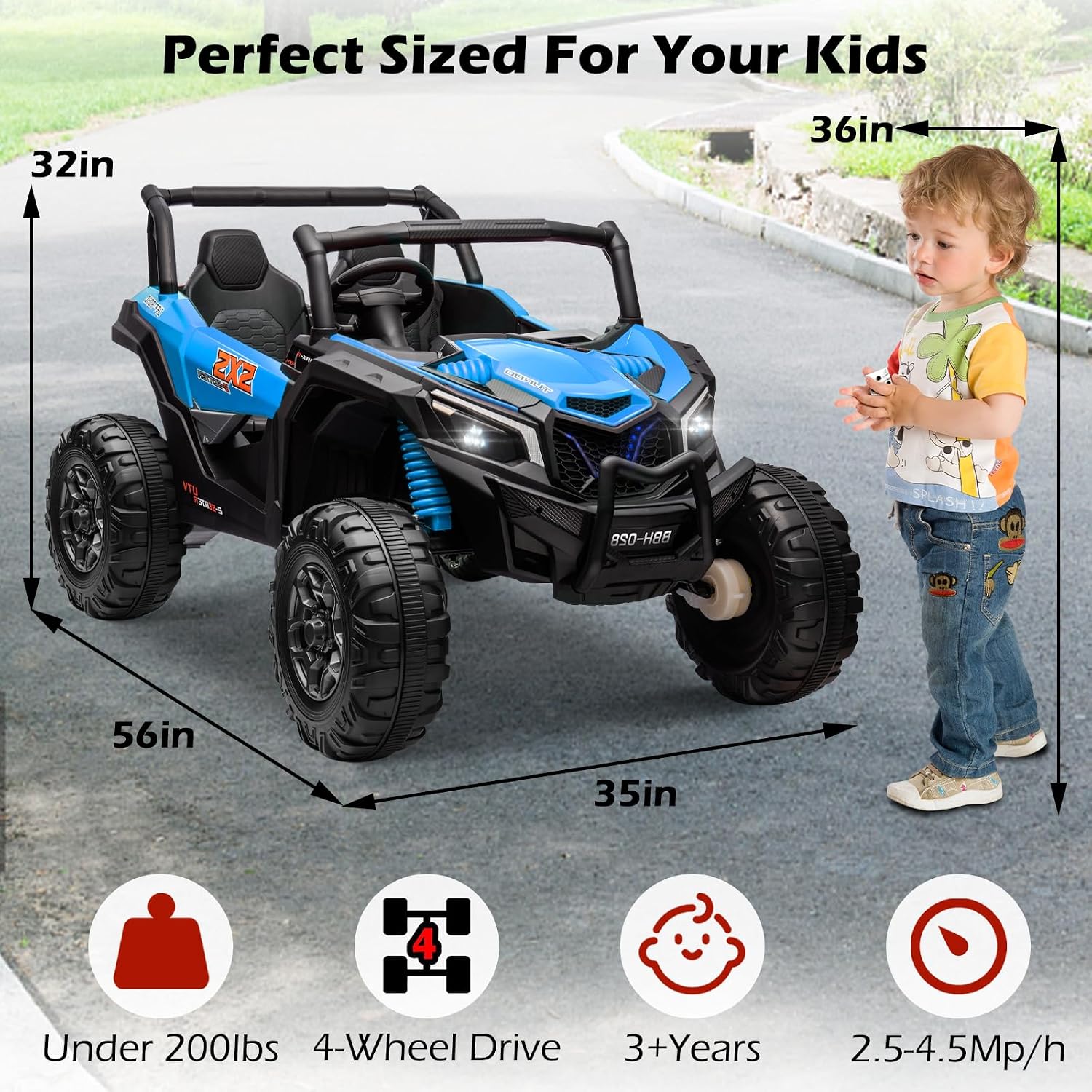 OTTARO 24V XXXL Electric Cars 2 Seater, Ride on Cars Vehicles for Big Kids, 4WD Ride on UTV Truck w/Remote Control, 25' Spacious Seat, 2 Safety Belts, Bright Light, Music Player,Bluetooth（Blue）