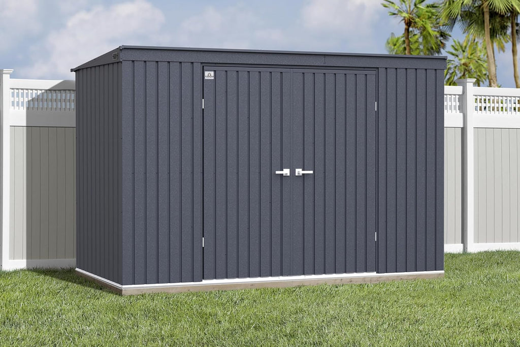 Arrow Shed Elite 10' x 4' Tall Outdoor Steel Storage Shed with High Gable and Lockable Doors Storage Building with Pent Roof, Anthracite