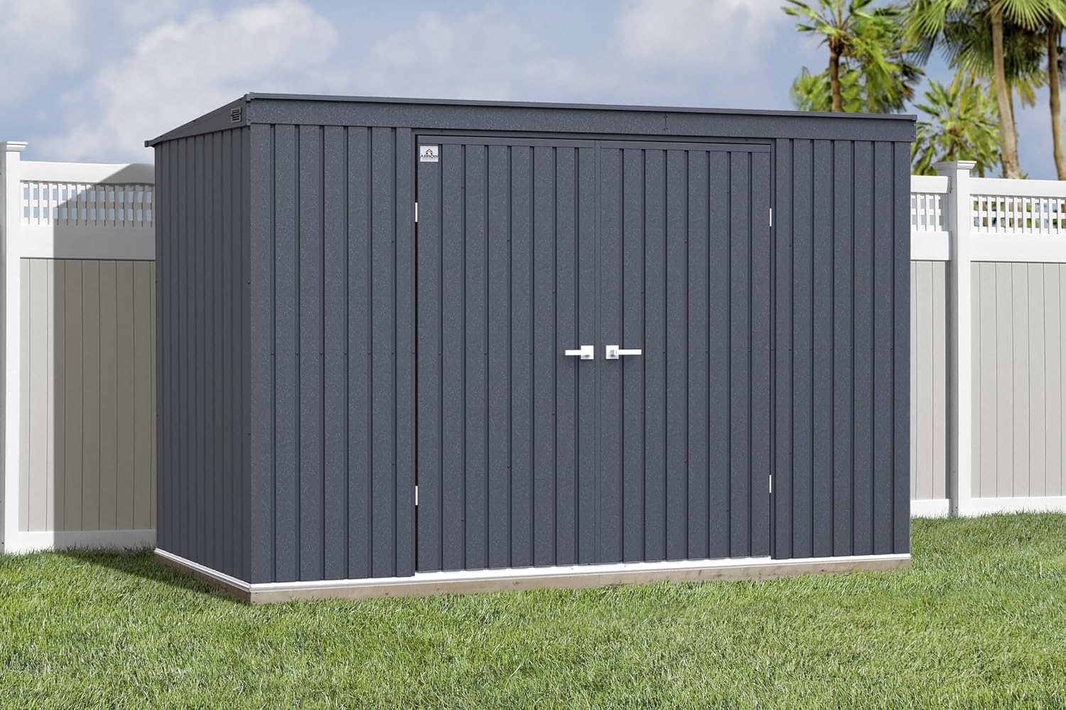 Arrow Shed Elite 10' x 4' Tall Outdoor Steel Storage Shed with High Gable and Lockable Doors Storage Building with Pent Roof, Anthracite